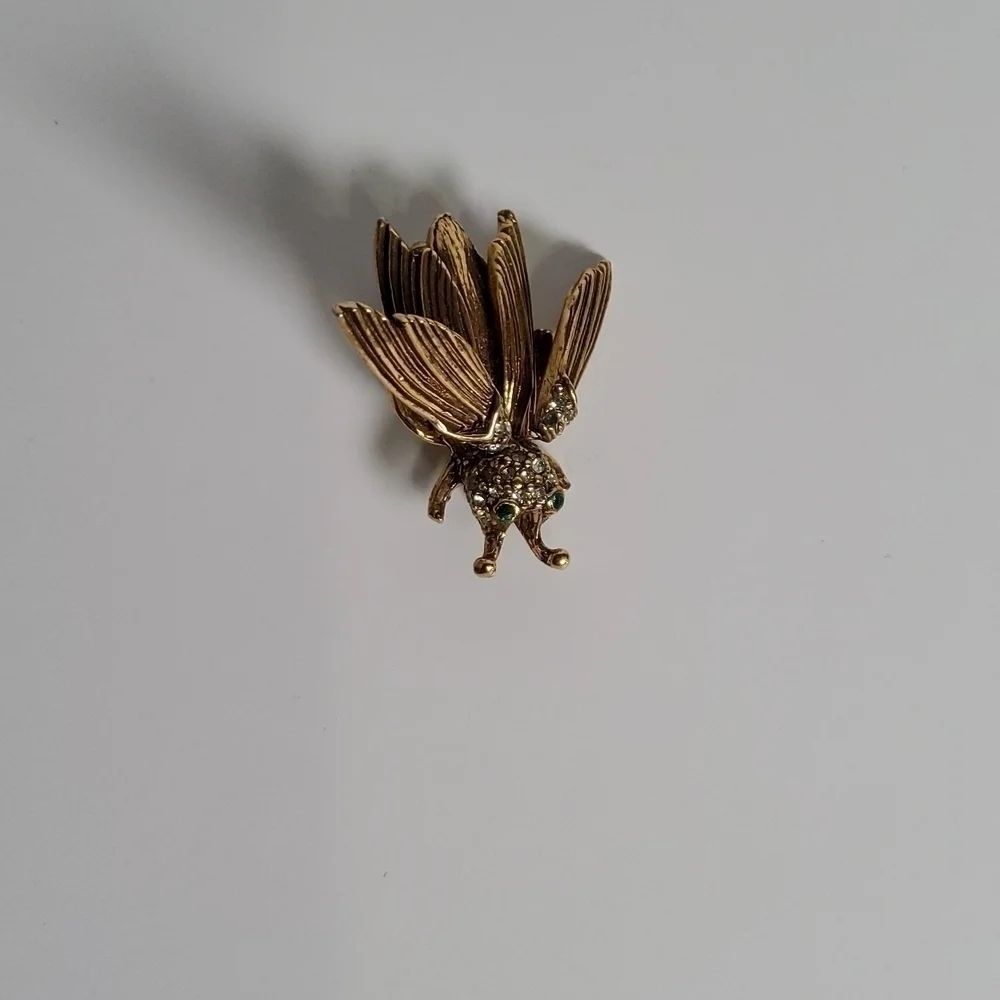 Pauline Rader Retro Rhinestone insect Brooch Signed